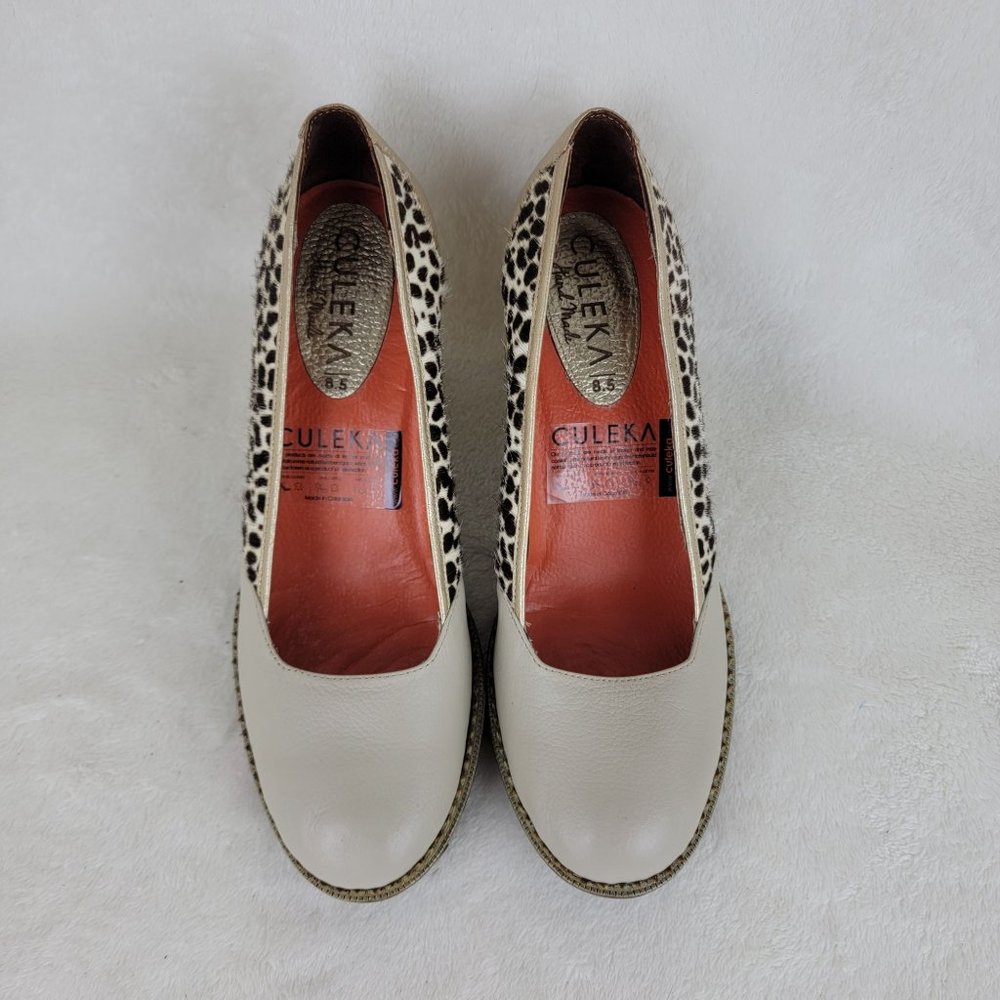 CULEKA Hand Made Beige Gold Leppard Calf Hair Leather Slip On Pump Size 8.5 Y2K - Picture 2 of 8